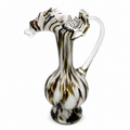 Murano Glas Henkelvase | Zebra-Optik Bunt | Bordeaux & Erdtöne | Rüschenrand | 2 Murano
