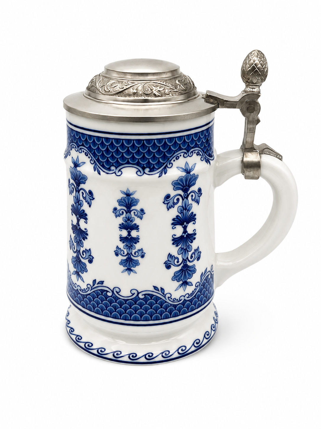 Dr. Merkle Atelier Krug | Alt Kobalt Edition | Ornament Dekor | Zinndeckel Dr. Merkle