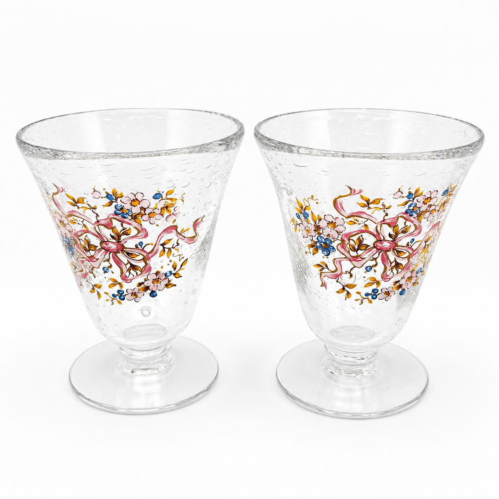 2er Set Prunkgläser Blasenglas Handbemalt Emaille-Malerei 13,4cm Massive 754g Nicht markiert