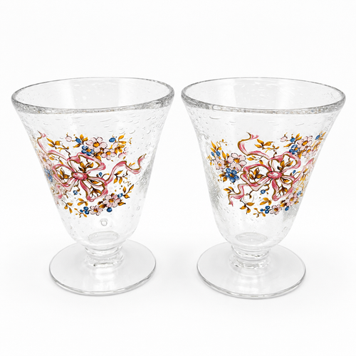 2er Set Prunkgläser Blasenglas Handbemalt Emaille-Malerei 13,4cm Massive 754g Nicht markiert