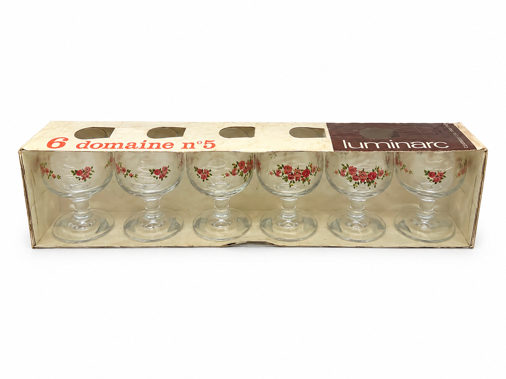 6er Set Luminarc Gläser Domaine n°5 | Pink Rose Dekor | OVP Vintage Frankreich Luminarc