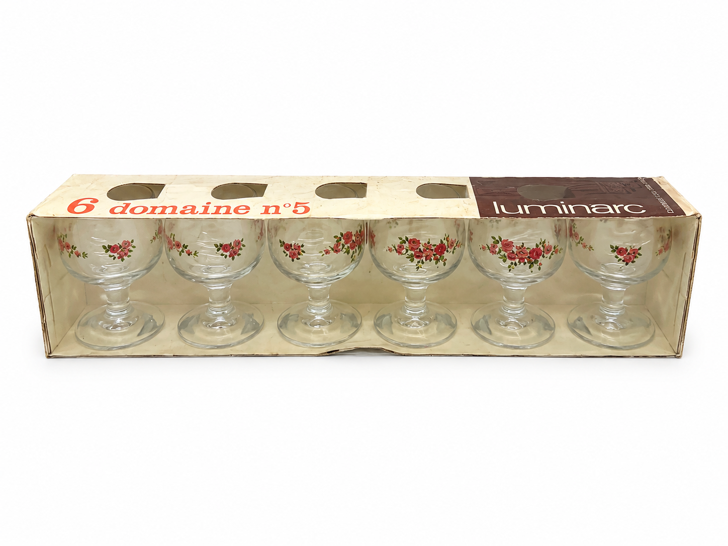 6er Set Luminarc Gläser Domaine n°5 | Pink Rose Dekor | OVP Vintage Frankreich Luminarc