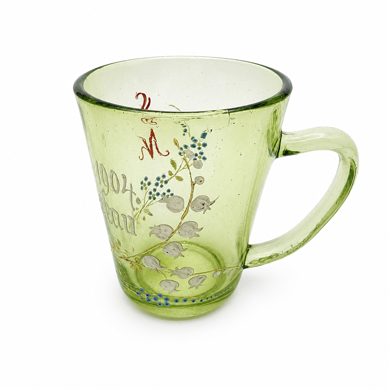 Antikes Erinnerungsglas Schulfest 1904 Niederhaßlau – Emaillemalerei Showroom Ansbach