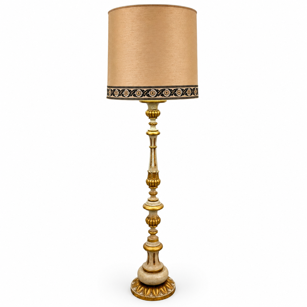 Prachtvolle Florentiner Stehlampe 4-flammig Vergoldetes Holz Italien 60er 174cm Markenlos