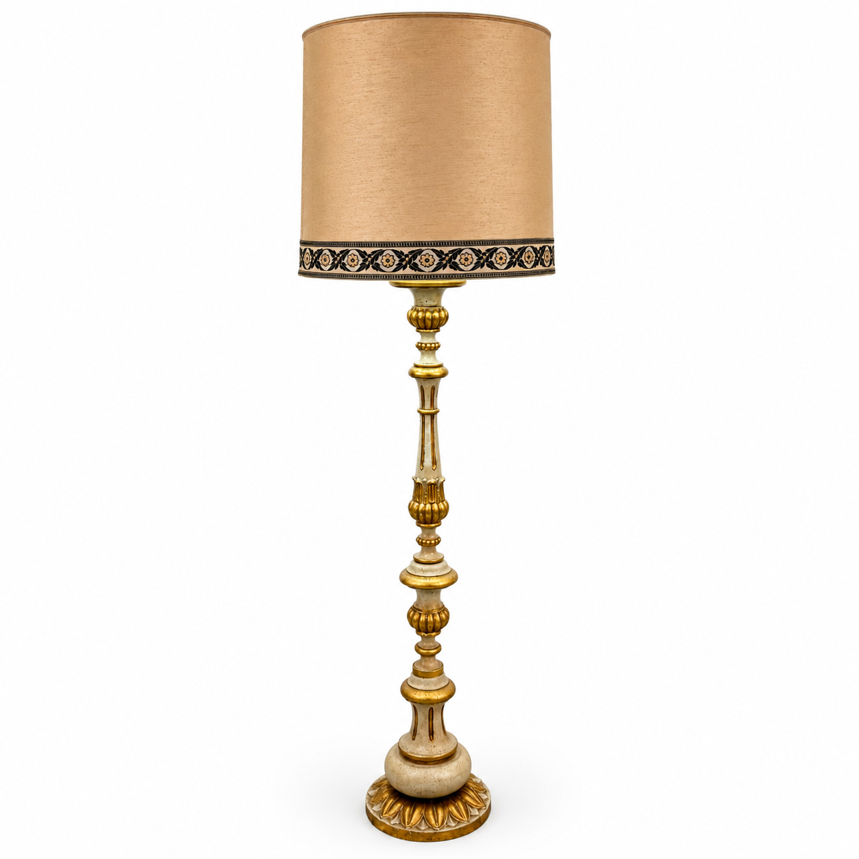Prachtvolle Florentiner Stehlampe 4-flammig Vergoldetes Holz Italien 60er 174cm Markenlos