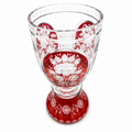 Antik Böhmischer Glas Pokal Rubinrot Überfang Handgeschliffen Blumen ca. 1880 Nicht markiert