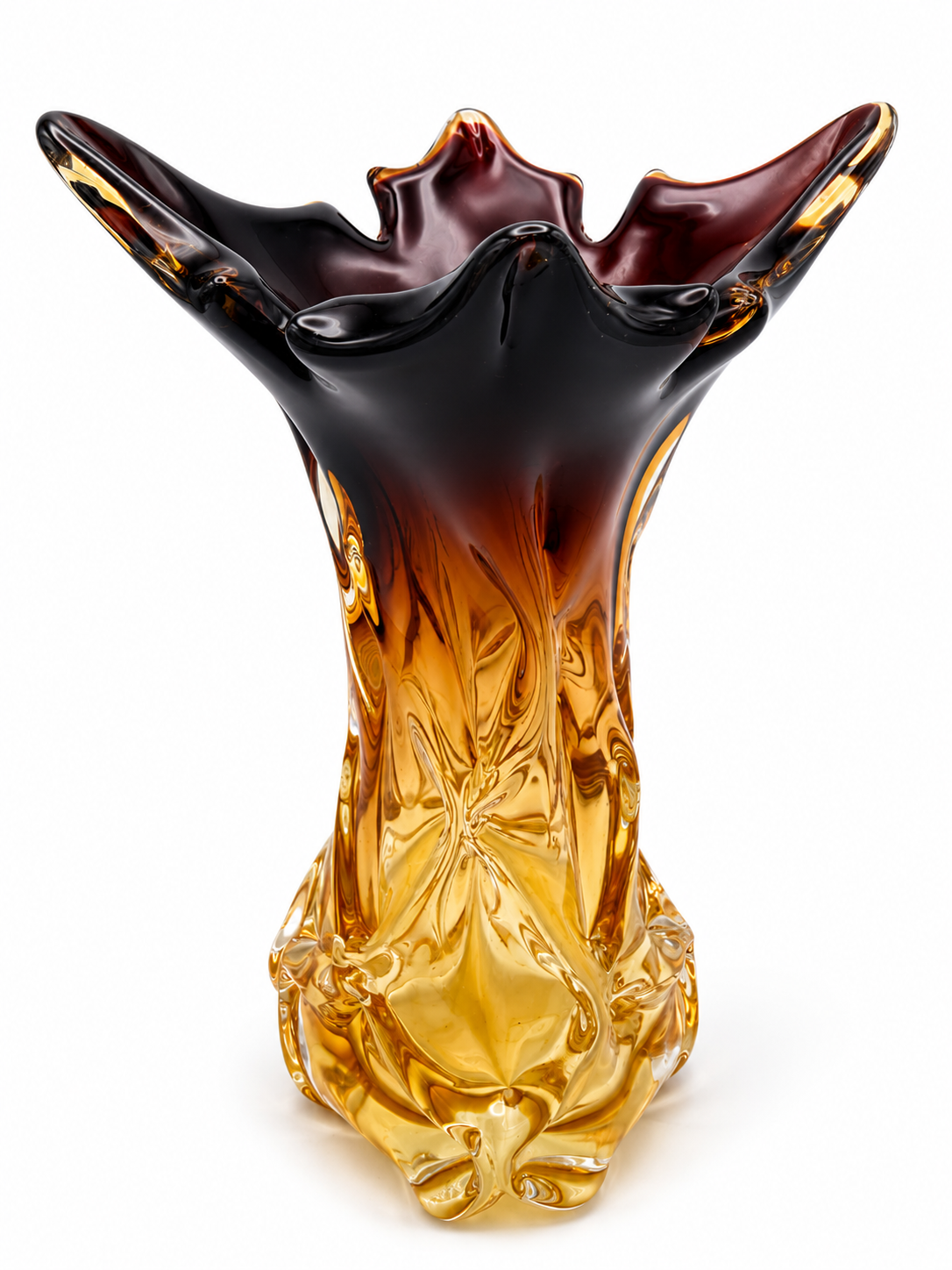 Vintage Murano Sommerso Vase | Gelb & Rot | 23,5cm | Handarbeit | Mid Century Murano