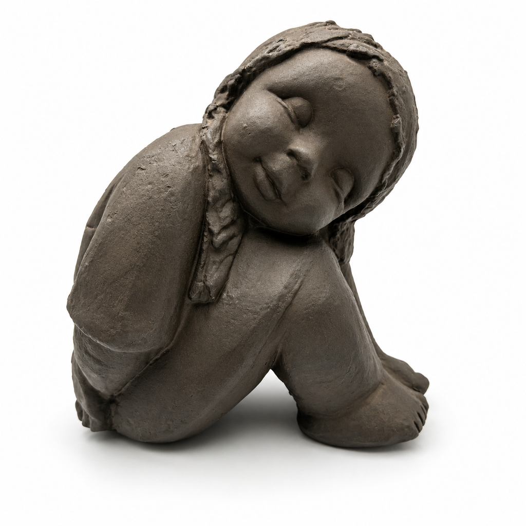 Limpke Skulptur Figur "Träumendes Kind" Signiert Kunstkeramik Vintage 19cm Limpke