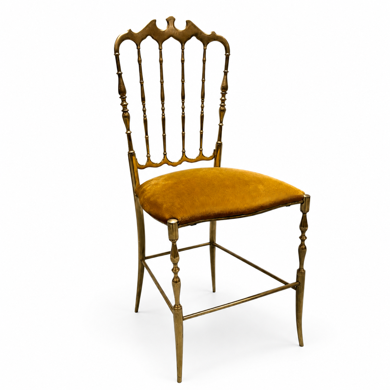 Original Chiavari Stuhl Messing Italien 50er Jahre Mid Century Gelber Samt Patin CENTURY
