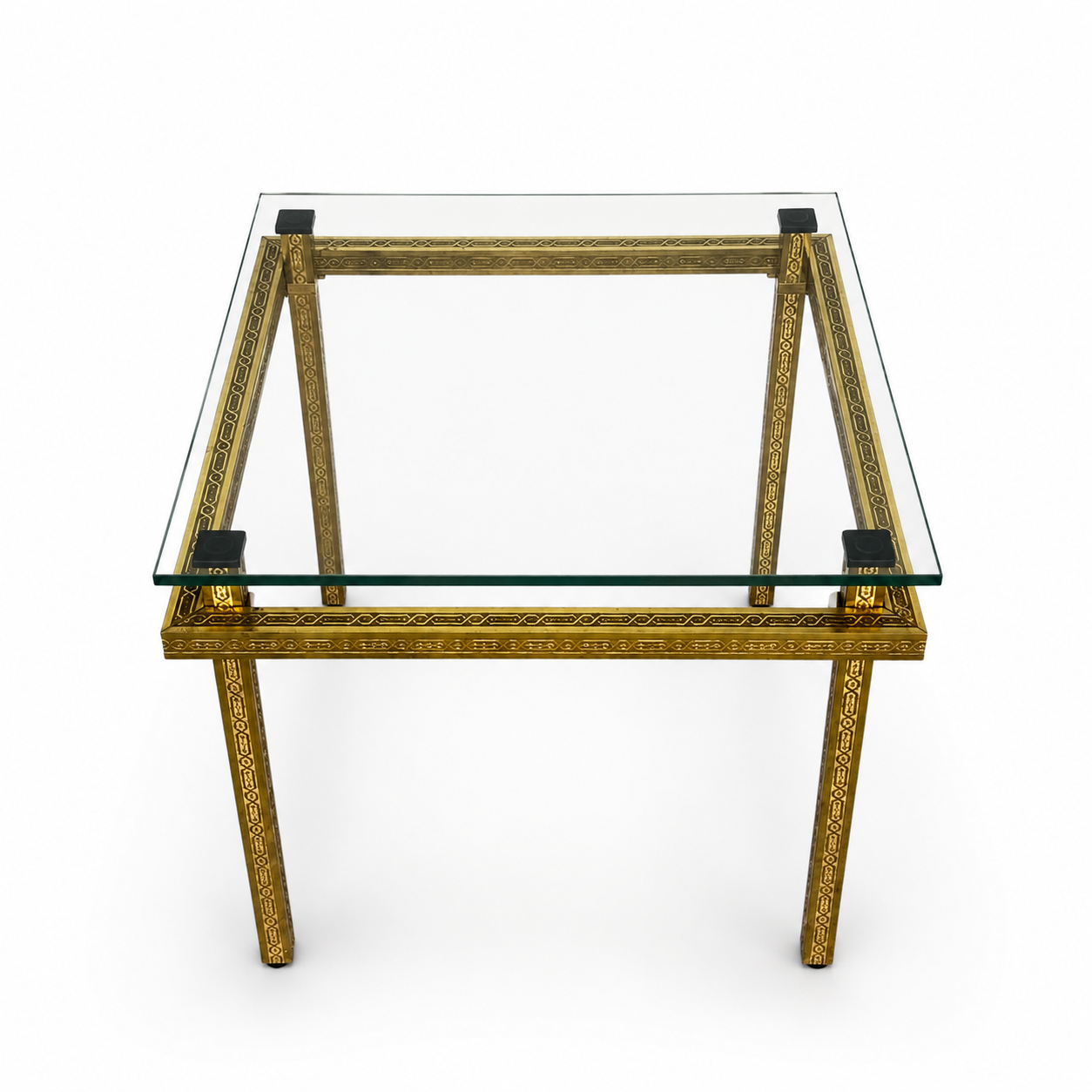 Hollywood Regency Beistelltisch Messing & Glas – Graviertes Design – Vintage 70e Vintage