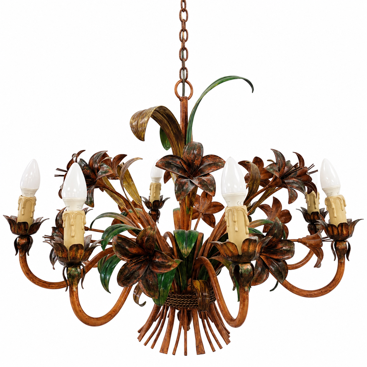 Großer Florentiner Kronleuchter Honsel | 8-flammig | Floral Blattdekor | 72cm HONSEL