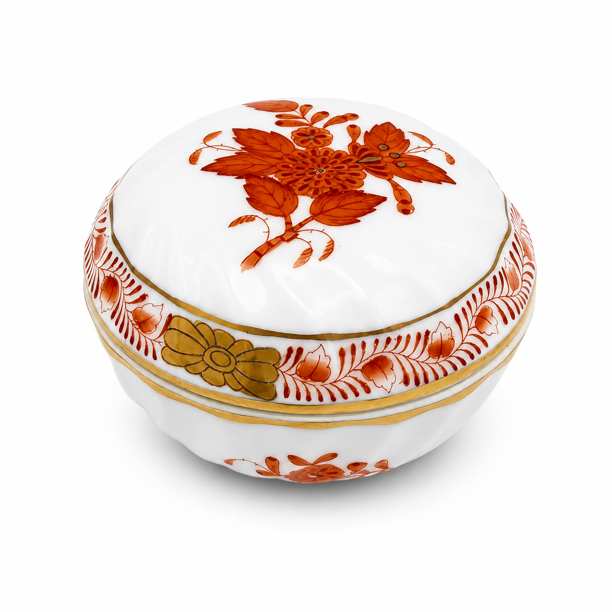 Herend Ungarn Apponyi Orange AOG Deckeldose Bonbonniere Porzellan handbemalt 6037 Herend