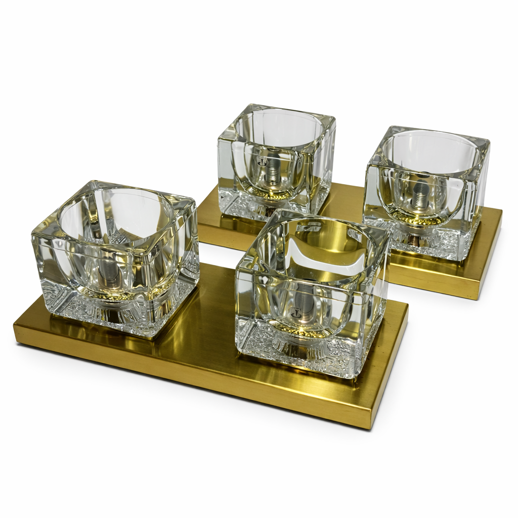 2x Peill & Putzler Wandlampe Eisglas Messing 70er Jahre Design Leuchte Kristallglas Paar Showroom Ansbach