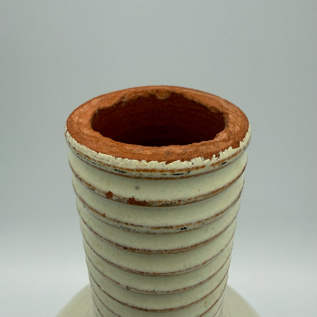 Jürgel Keramik Elstra Studio-Vase I Rillenhals Creme Braun I DDR Kunsthandwerk 1970er I Boho Vintage 19,3 cm Jürgel Keramik
