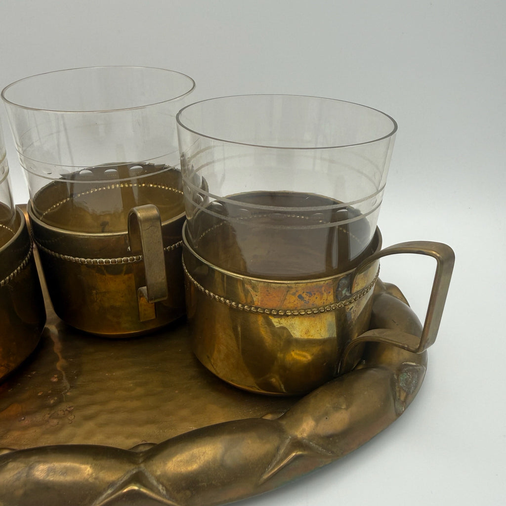 Antikes WMF Jugendstil Teeglas Set 1910 I Jenaer Glas 4er Set mit Tablett I Gemarkt Straußenmarke Geislingen I Rarität WMF