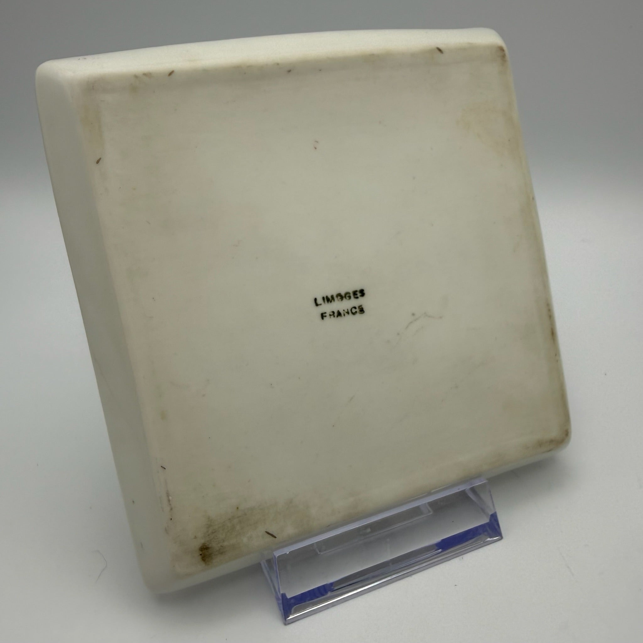 Antiker Limoges Teller I Quadratisch I Vögel Handbemalt I Chavagnac I Um 1900 Limoges