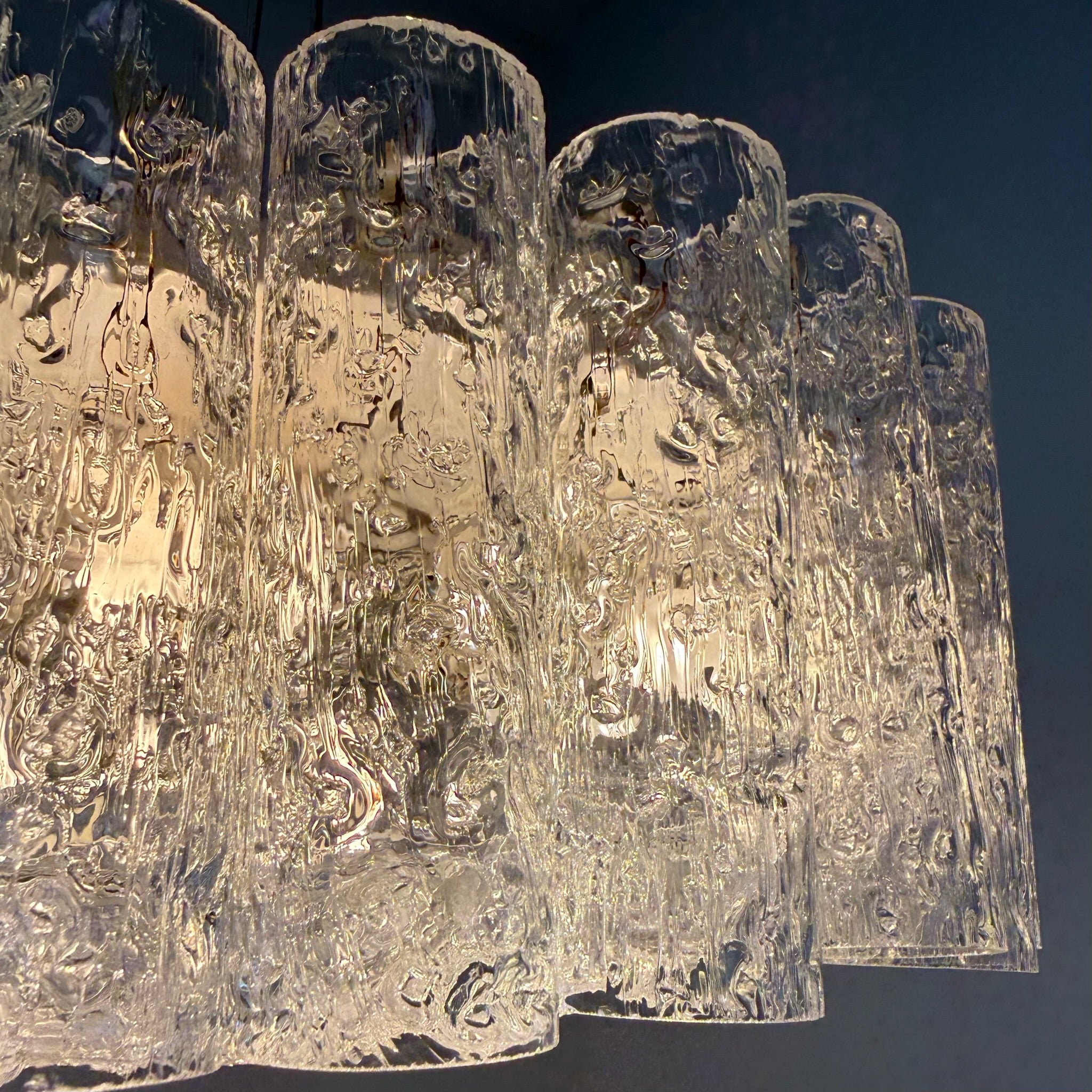 Kult Doria Leuchten Eisglas Plafonniere 40 cm I Monumentale Mid-Century Deckenlampe mit Glasröhren ca. 1960er Doria Leuchten