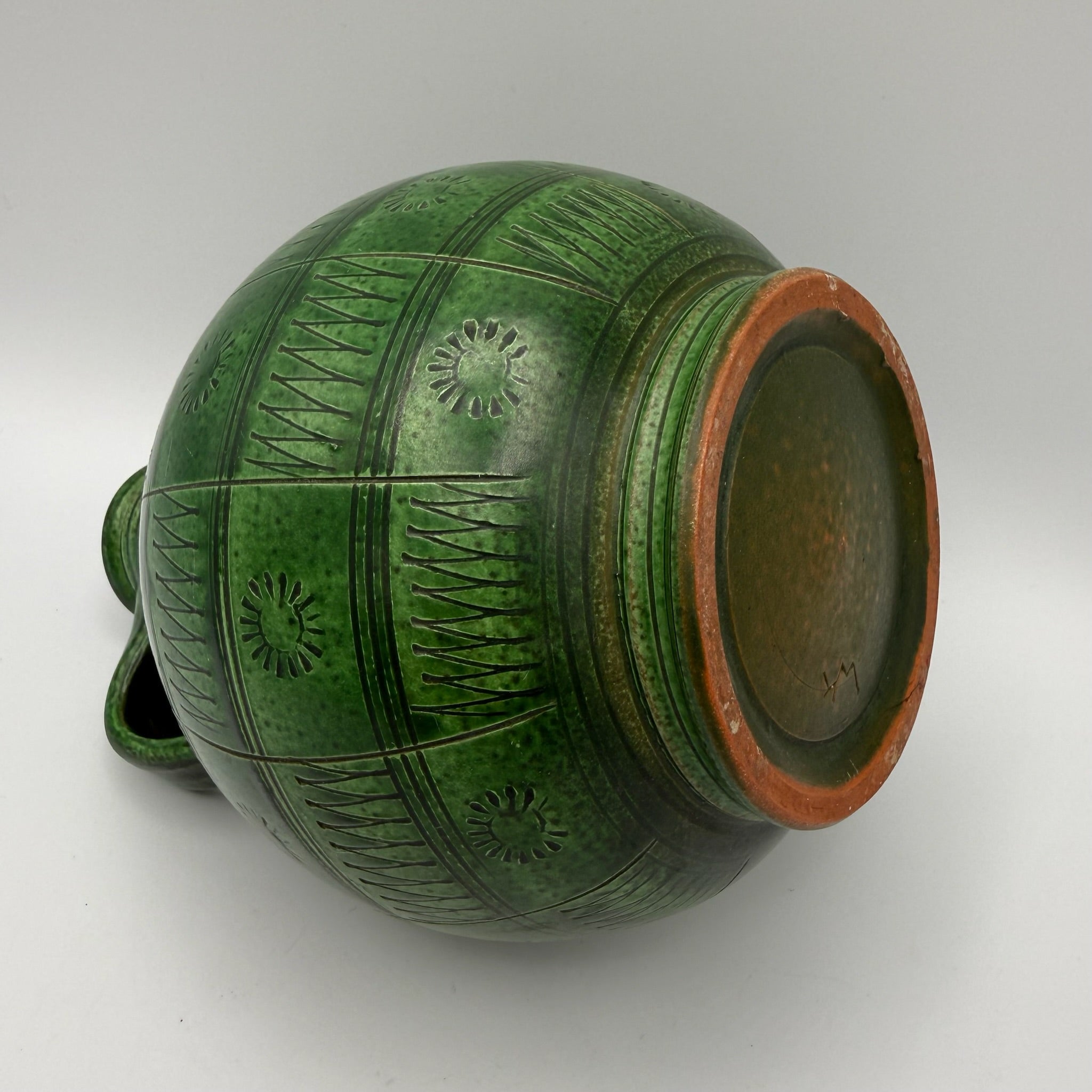 Wilhelm Kagel Garmisch I Studio Keramik Vase I Sgraffito Ritzdekor Grün I 50er Jahre I 17 cm Showroom Ansbach