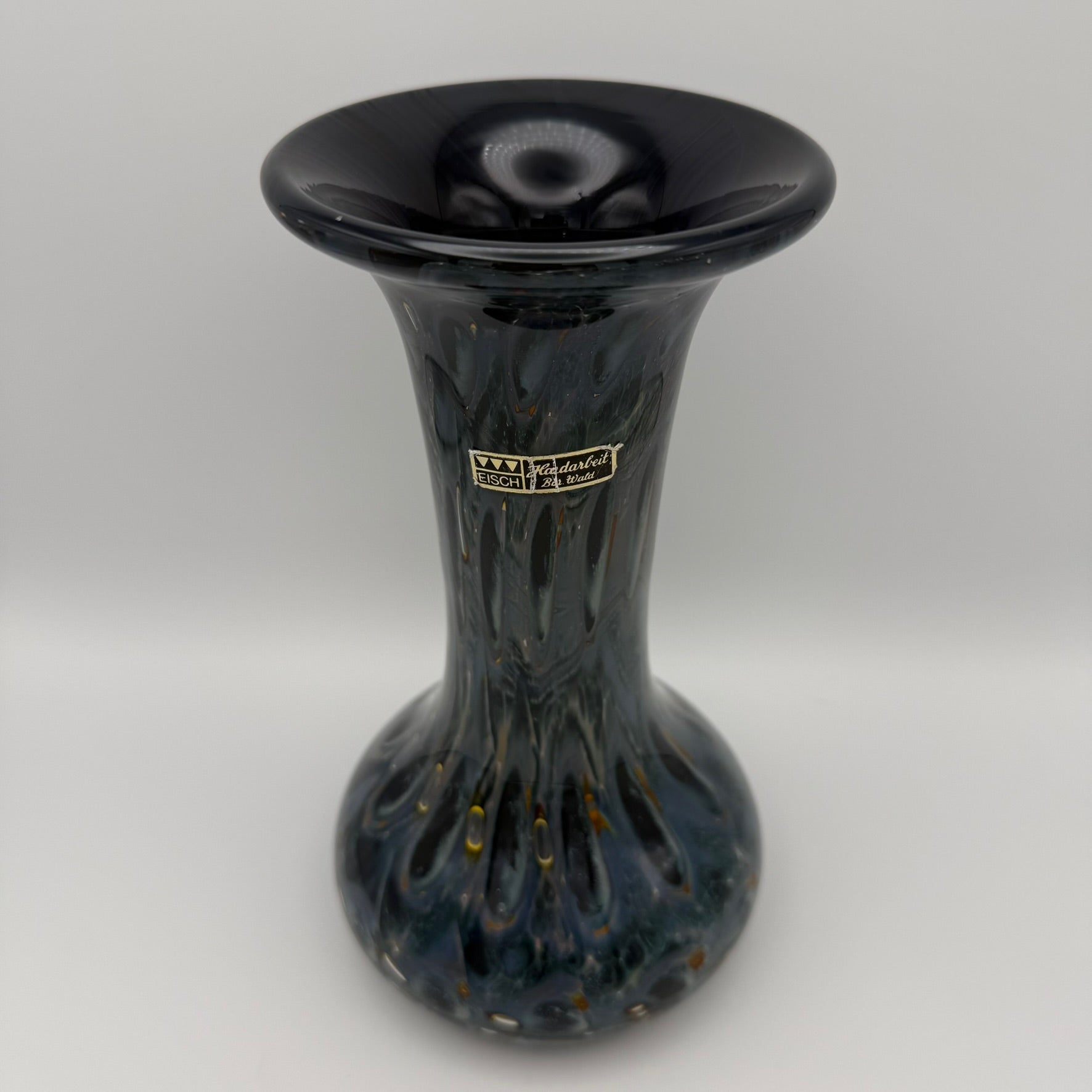 Eisch Studioglas Vase I Signiert & Etikett I Iridisierend Poesie in Glas 70er 80er I Handarbeit 22,3 cm Glashütte Eisch