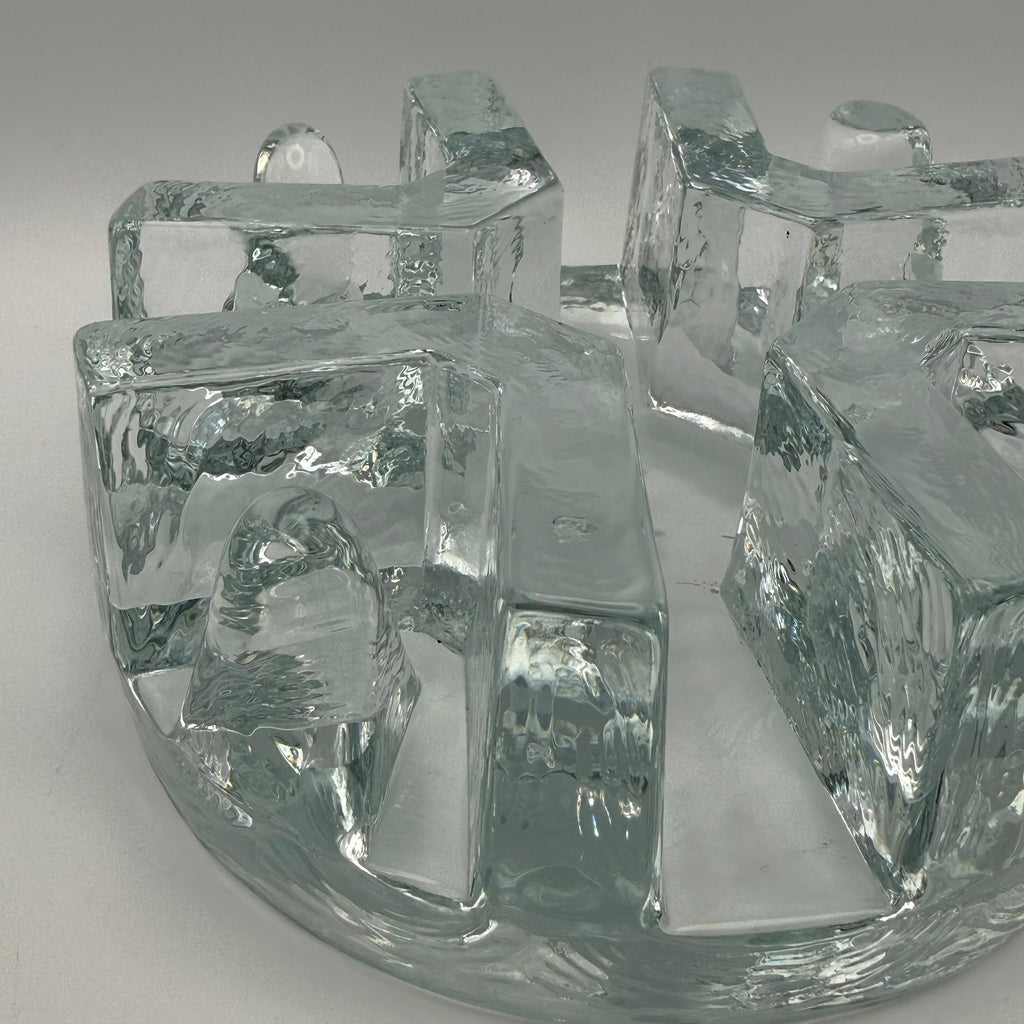 Massives Vintage Glas Stövchen I 1970er Eisglas Optik I Schwerer Teewärmer Brutalismus I Makellos 1,7 kg Showroom Ansbach