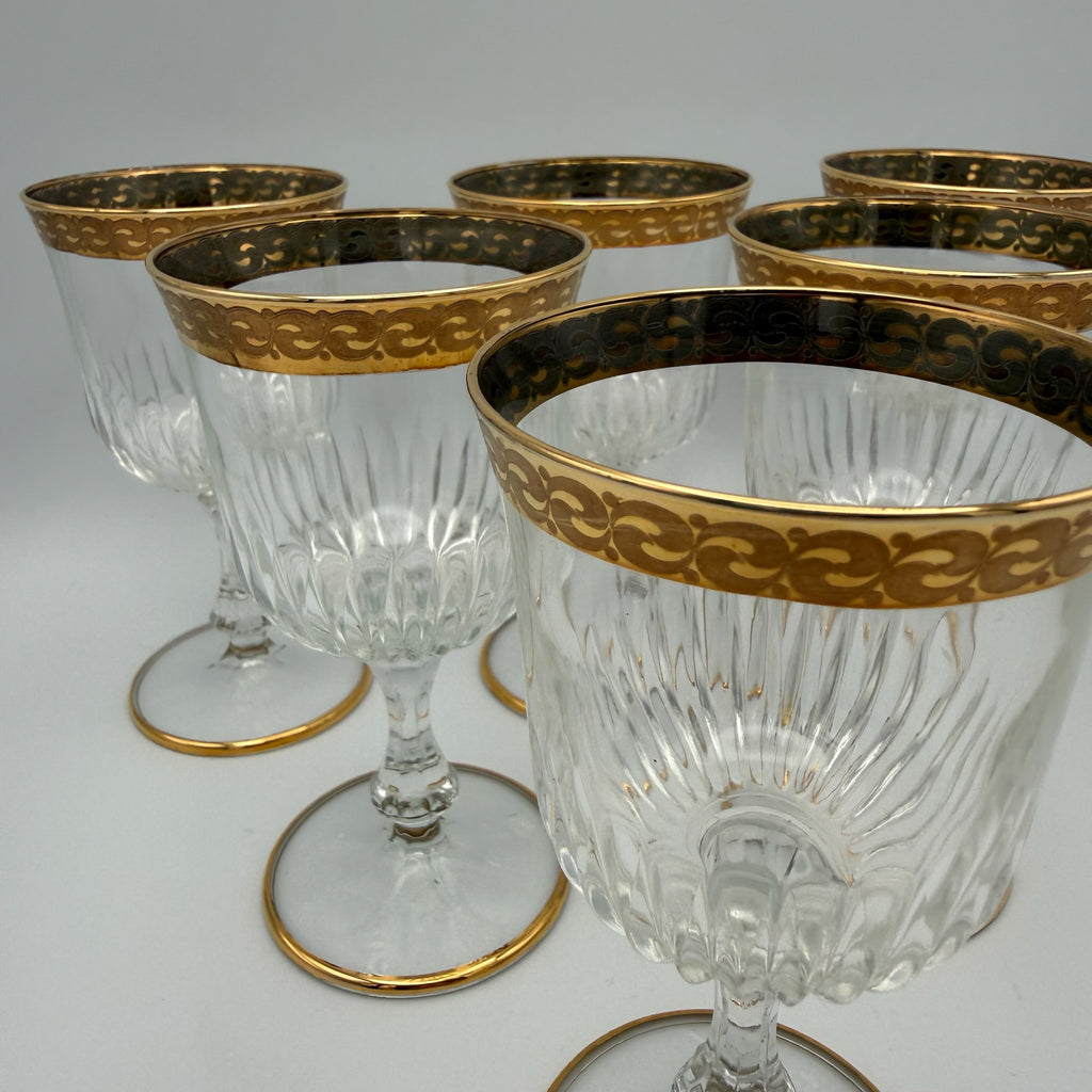 6x Vintage Longdrinkgläser Set Goldrand Wassergläser Kristall Mid Century 60er Showroom Ansbach