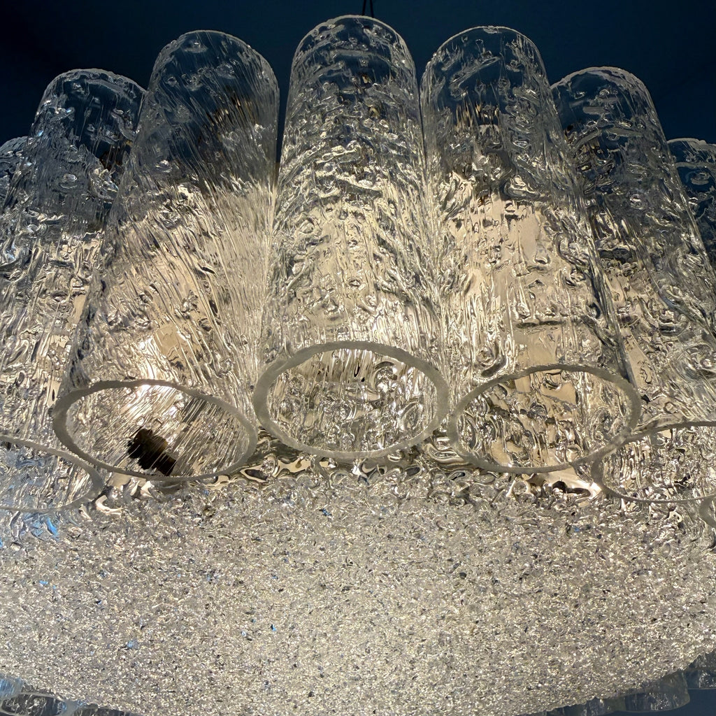 Kult Doria Leuchten Eisglas Plafonniere 40 cm I Monumentale Mid-Century Deckenlampe mit Glasröhren ca. 1960er Doria Leuchten
