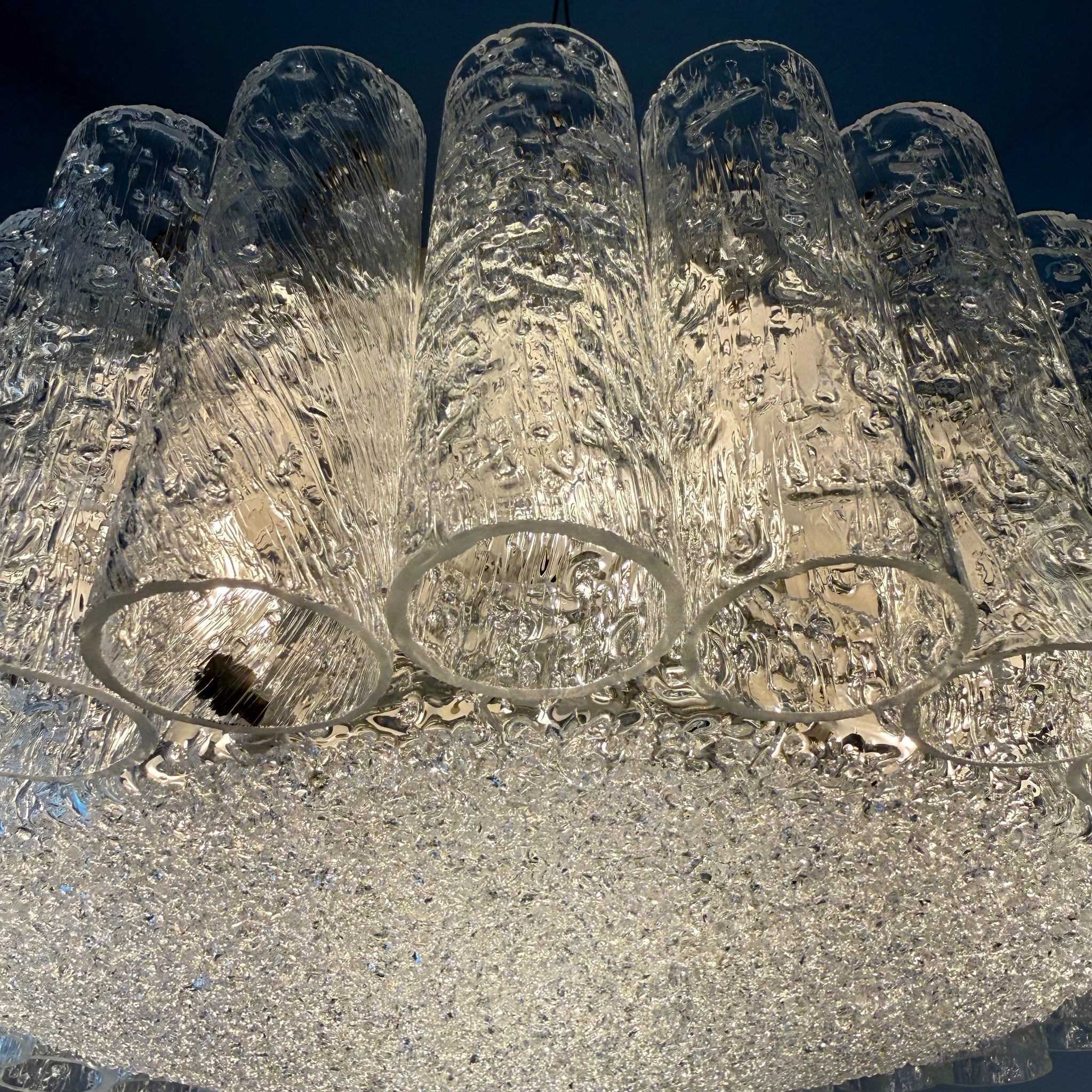 Kult Doria Leuchten Eisglas Plafonniere 40 cm I Monumentale Mid-Century Deckenlampe mit Glasröhren ca. 1960er Doria Leuchten