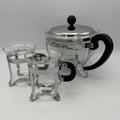 Vintage Bodum Teekanne mit 2 Tassen I Glas & Chrom – Mid Century Design I 3-teiliges Set Bodum