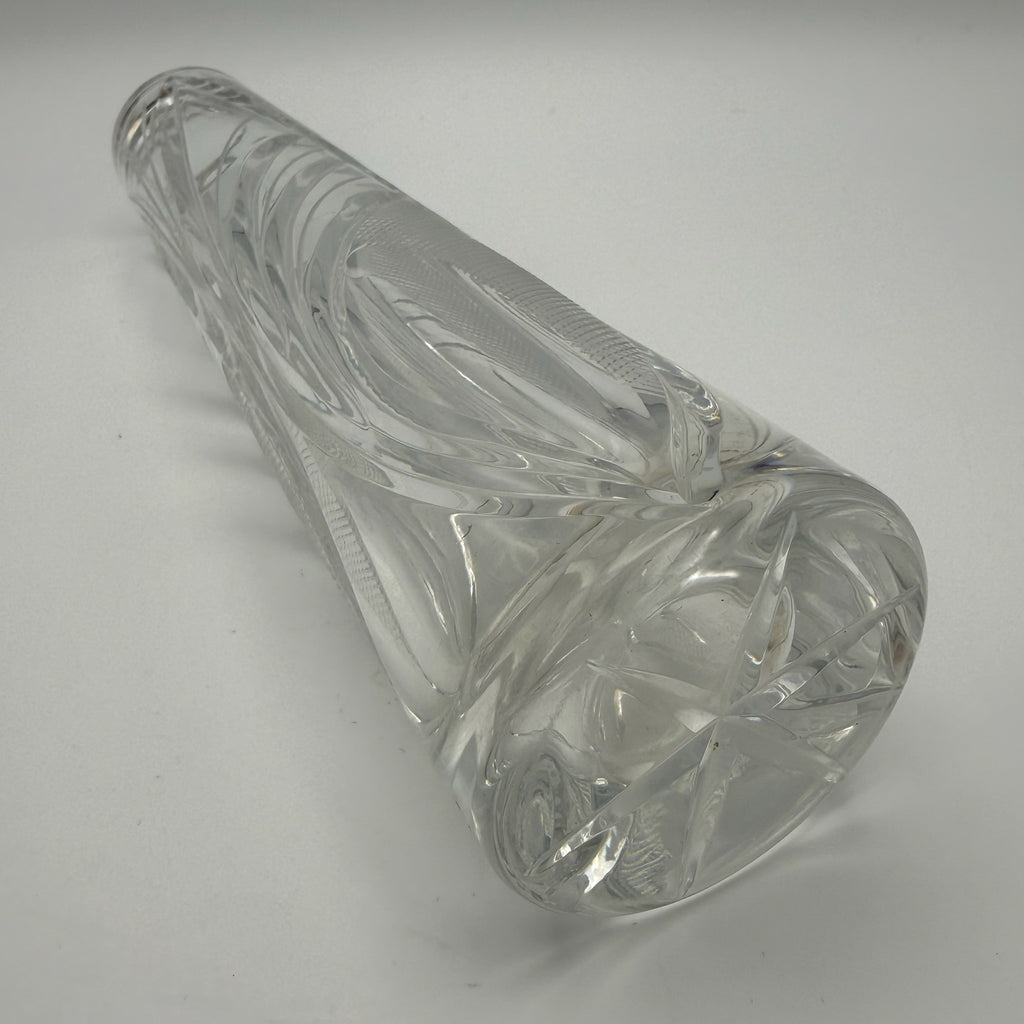 Vintage Kristallglas Vase I Zylindrisch I Geometrischer Schliff I Eisboden I 22 cm Showroom Ansbach