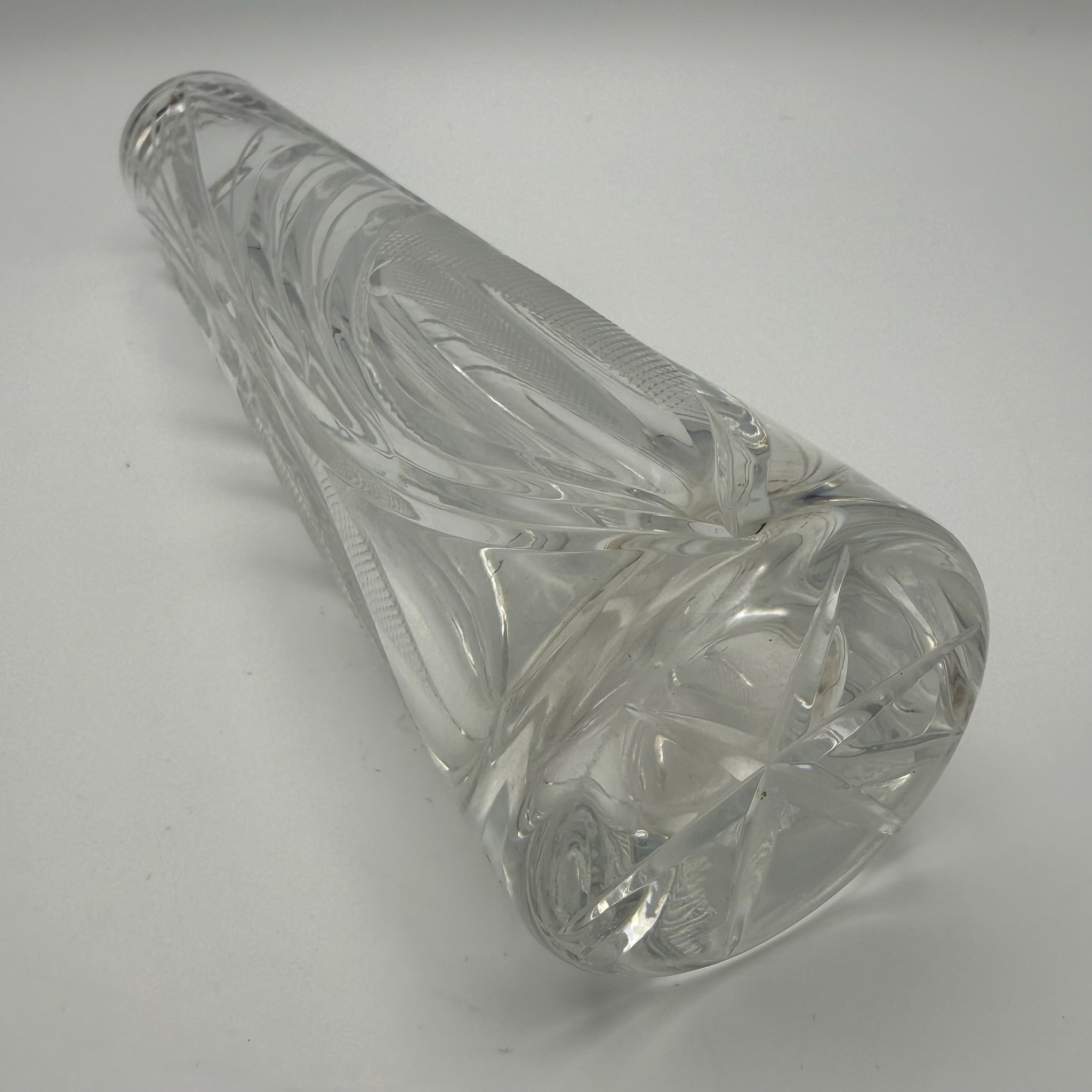 Vintage Kristallglas Vase I Zylindrisch I Geometrischer Schliff I Eisboden I 22 cm Showroom Ansbach