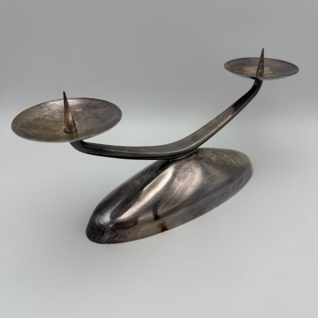 WMF Ikora Prunk-Kerzenleuchter I 2-flammig I Bauhaus- & Mid-Century-Klassiker I Versilbert I Originalzustand Patina I 1950er WMF