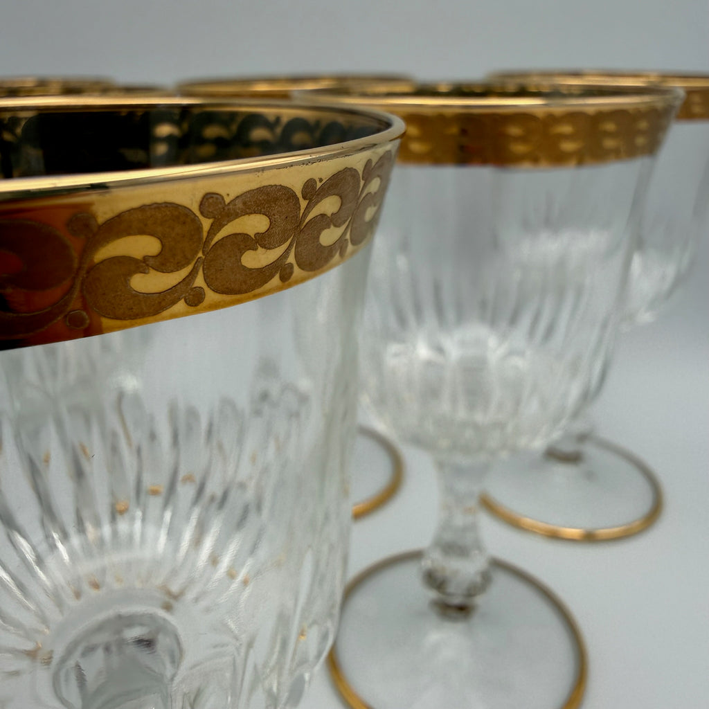 6x Vintage Longdrinkgläser Set Goldrand Wassergläser Kristall Mid Century 60er Showroom Ansbach