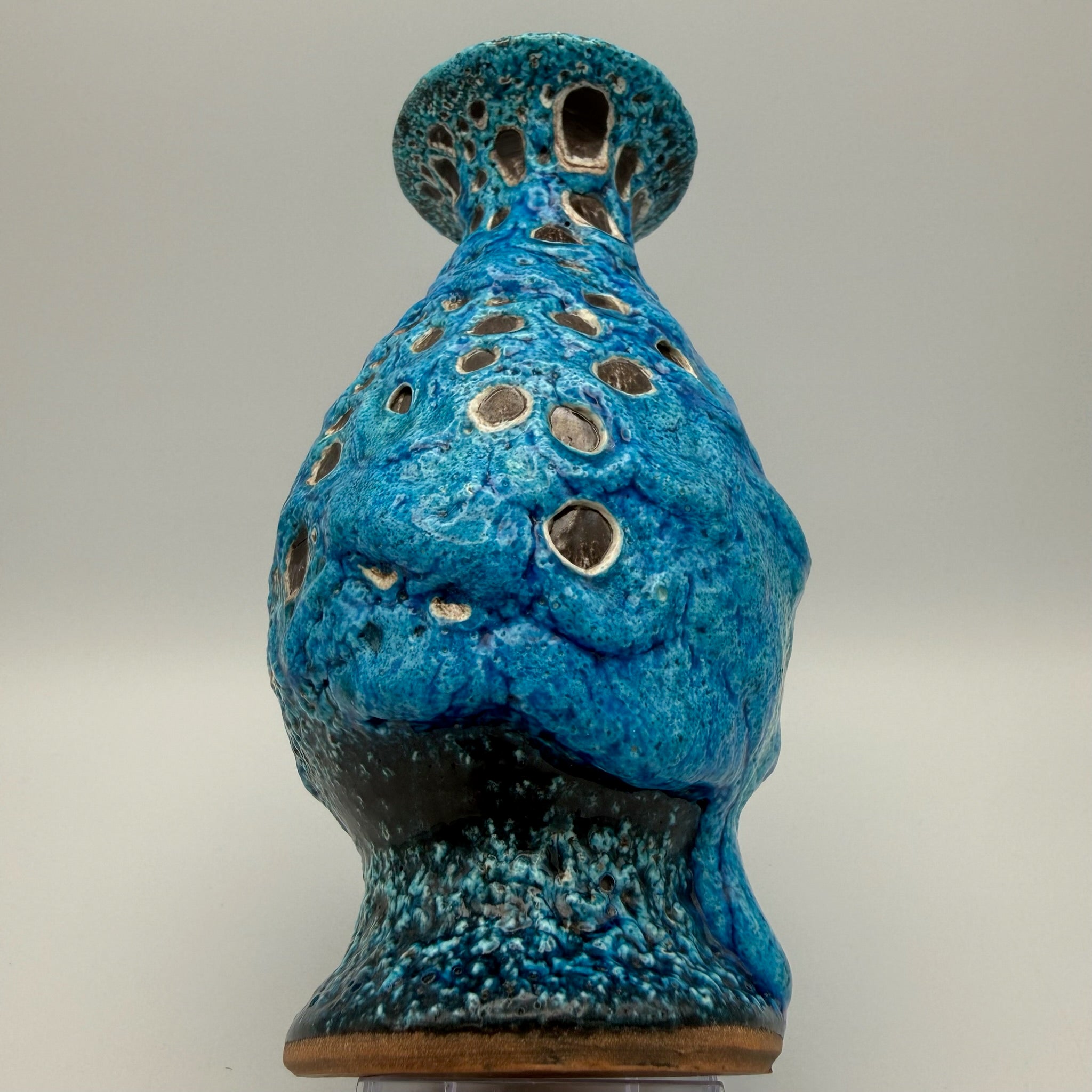 Brutalistische Fat Lava Keramik Vase von Charles Cart I Vallauris Frankreich 1960er I Blau Türkis Volkanique I Mit Original Etikett 18,8 cm Charles Cart