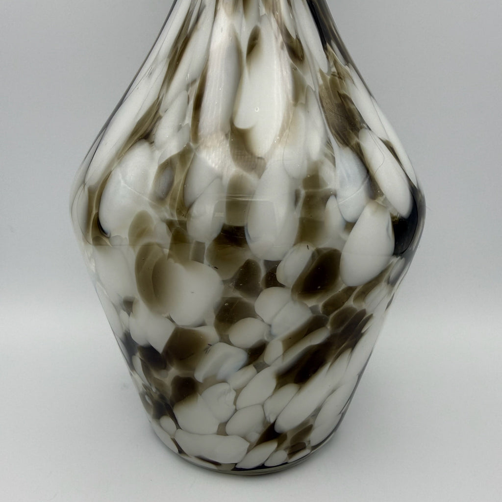 Große Murano Stil Opalglas Vase I Gekämmter Faden-Dekor Braun Weiß I Geraffter Rüschenrand Vintage 1970er I 33,5 cm Showroom Ansbach
