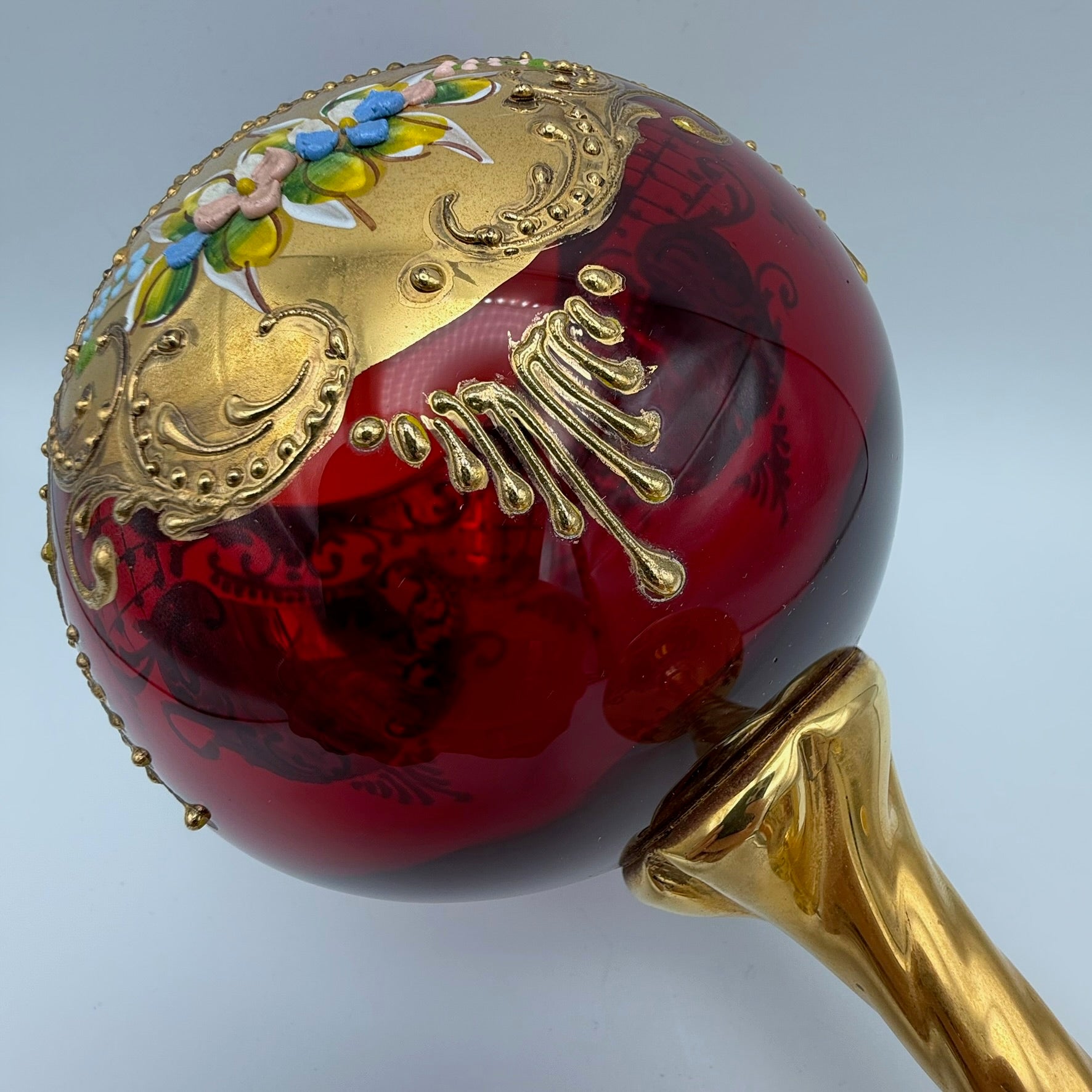 Großer Böhmischer Prunkpokal 23cm Rubinrot Goldstaffage Emaille Römer Showroom Ansbach