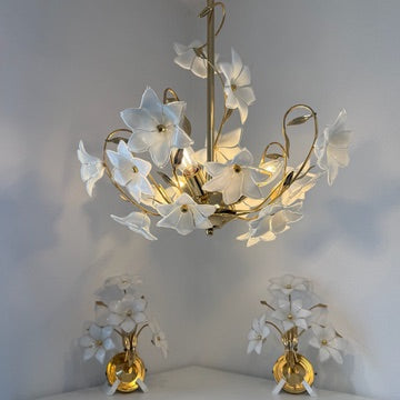 3tlg. Paolo Venini Murano Glas Florentiner Set I 3-flammiger Kronleuchter & 2 Wandlampen 1970er I Italienisches Design Chrom I Rarität Showroom Ansbach