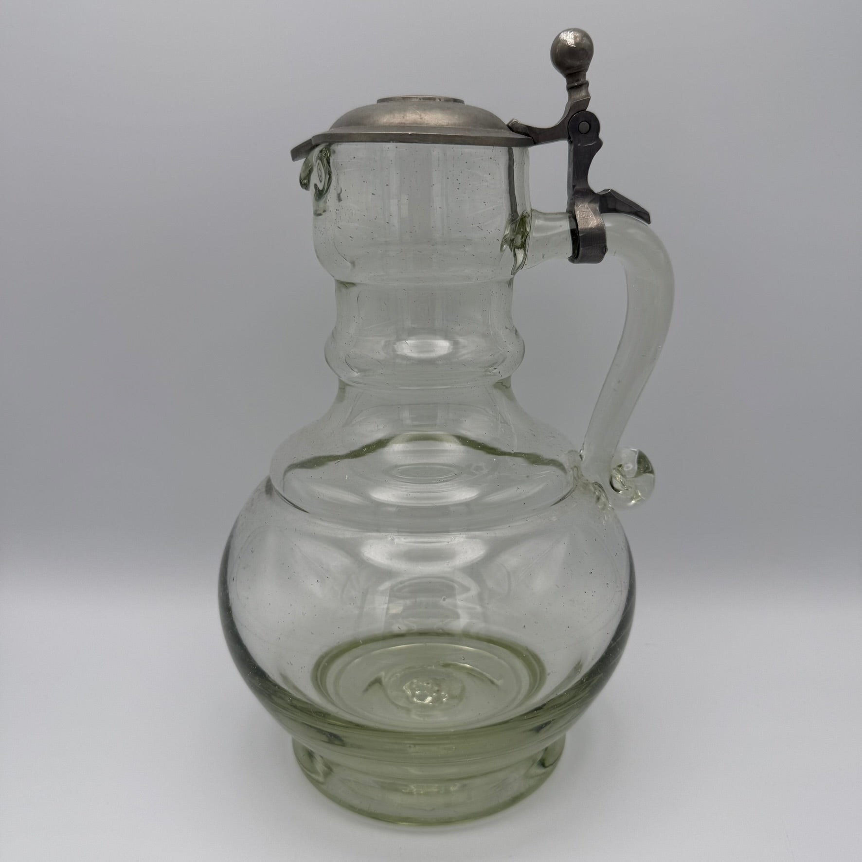 Antikes Waldglas Wein Krug I Zinndeckel I Mundgeblasen Abriss I Historismus um 1900 I 25 cm Showroom Ansbach