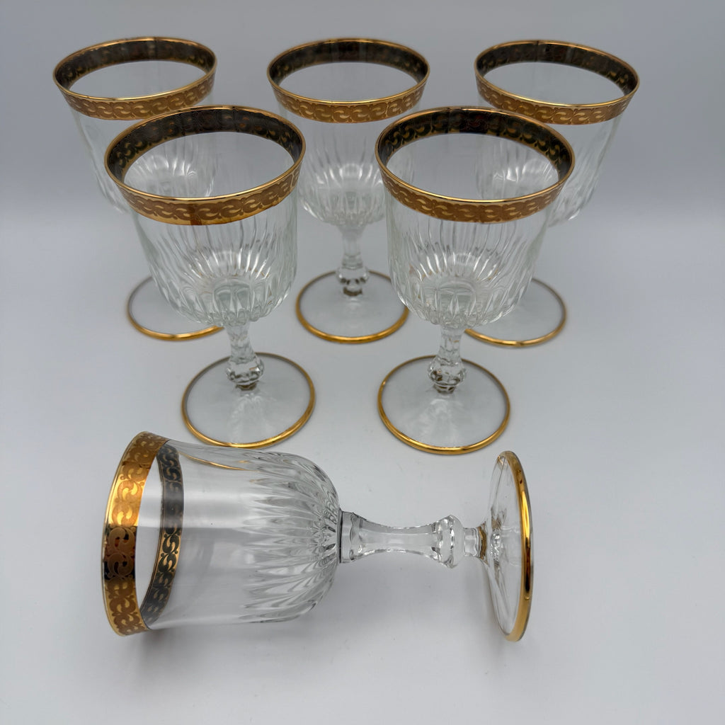 6x Vintage Longdrinkgläser Set Goldrand Wassergläser Kristall Mid Century 60er Showroom Ansbach