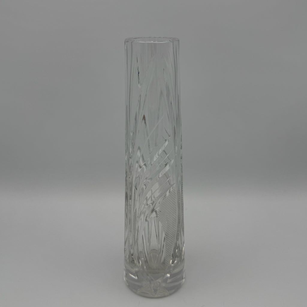 Vintage Kristallglas Vase I Zylindrisch I Geometrischer Schliff I Eisboden I 22 cm Showroom Ansbach