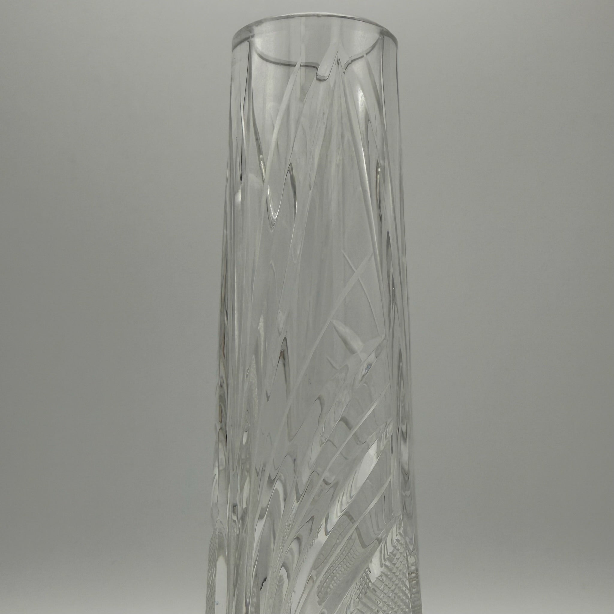 Vintage Kristallglas Vase I Zylindrisch I Geometrischer Schliff I Eisboden I 22 cm Showroom Ansbach