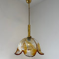 Große Murano Glas Pendelleuchte 70er I AV Mazzega Stil I Blüten-Hängelampe Bernstein Orange Messing I Vintage 34,5 cm Murano