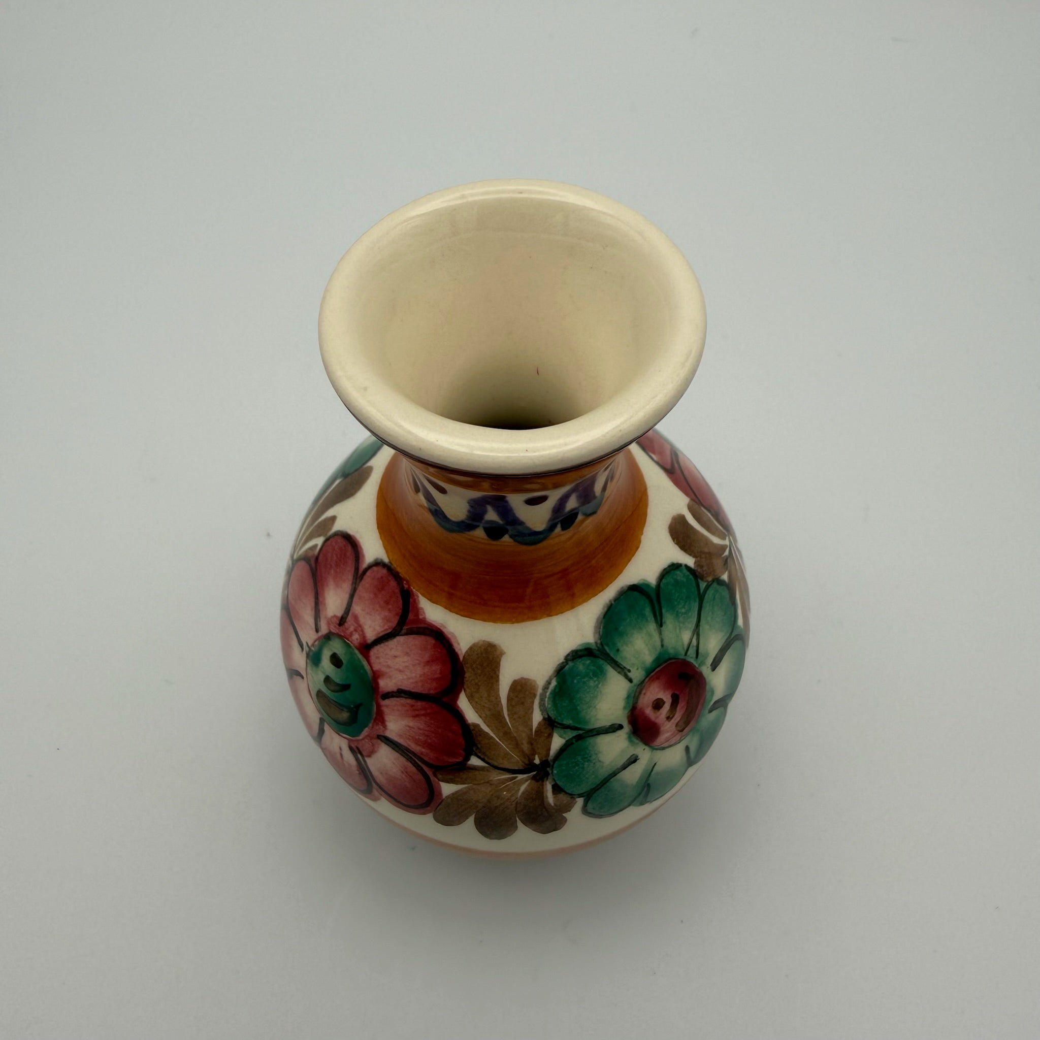 Vintage Tiroler Majolika Schwaz Vase Handbemalt Alpenblumen Keramik 50er 60er Tiroler Mojolika