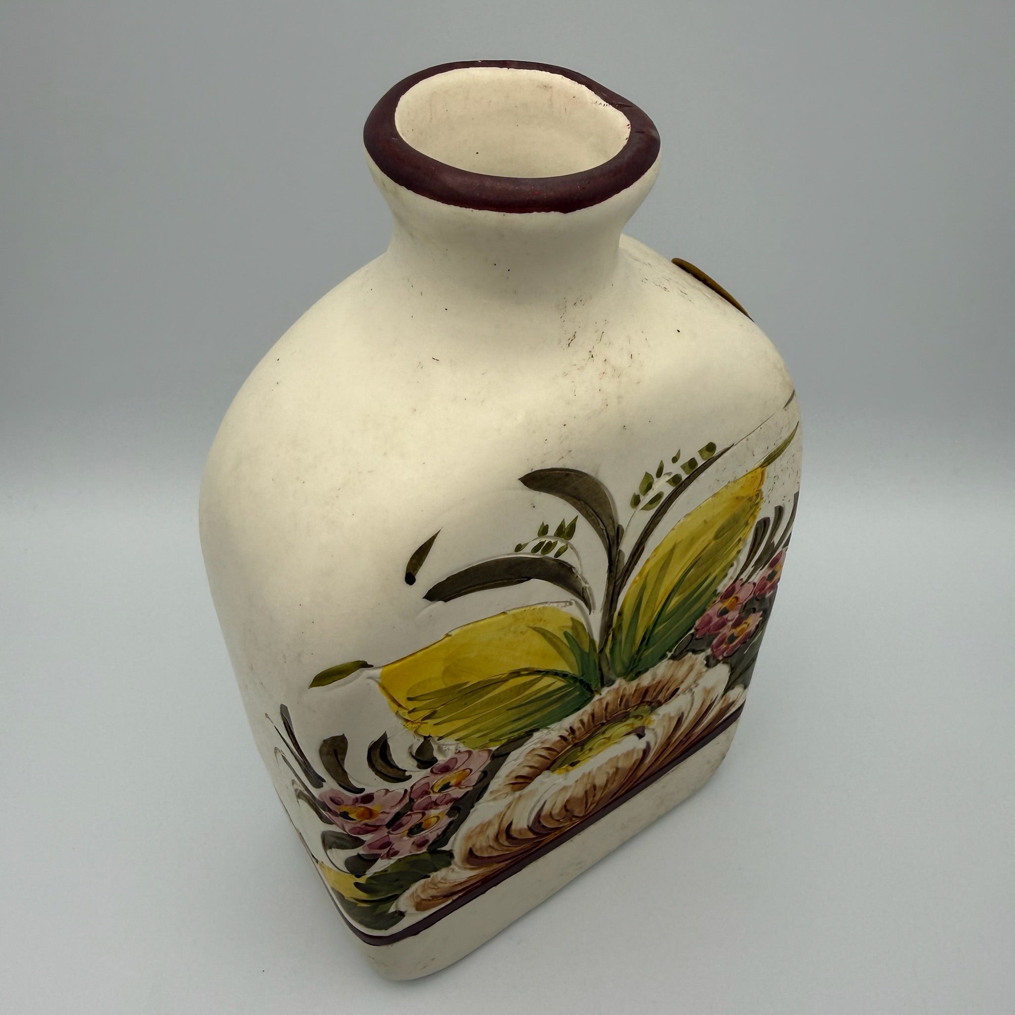 Original Toscana Keramik Flasche Handbemalt Blumen Blau Ölflasche Majolika Italien Showroom Ansbach