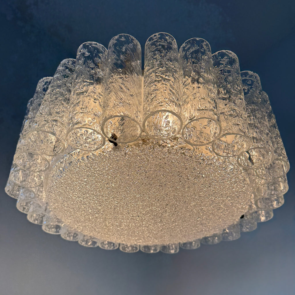 Kult Doria Leuchten Eisglas Plafonniere 40 cm I Monumentale Mid-Century Deckenlampe mit Glasröhren ca. 1960er Doria Leuchten