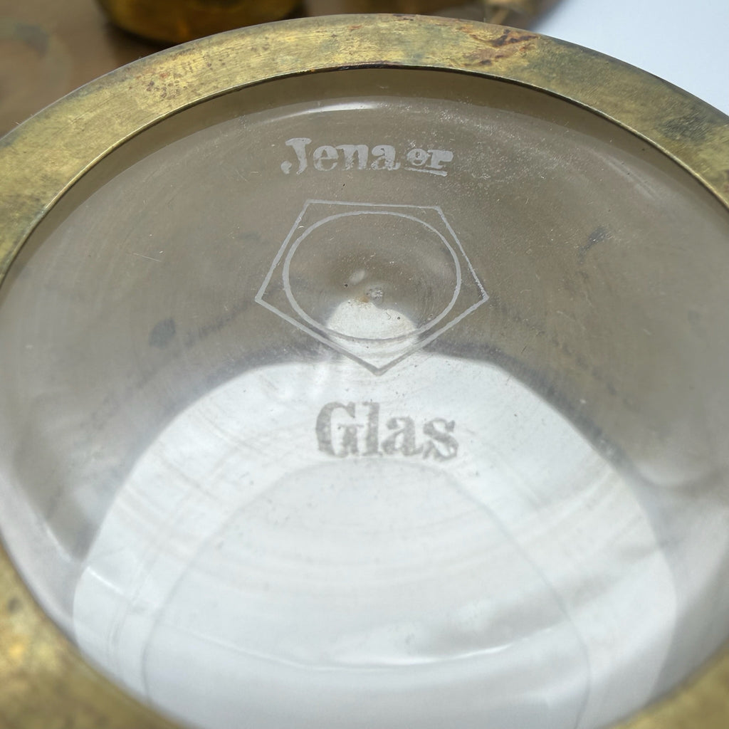 Antikes WMF Jugendstil Teeglas Set 1910 I Jenaer Glas 4er Set mit Tablett I Gemarkt Straußenmarke Geislingen I Rarität WMF