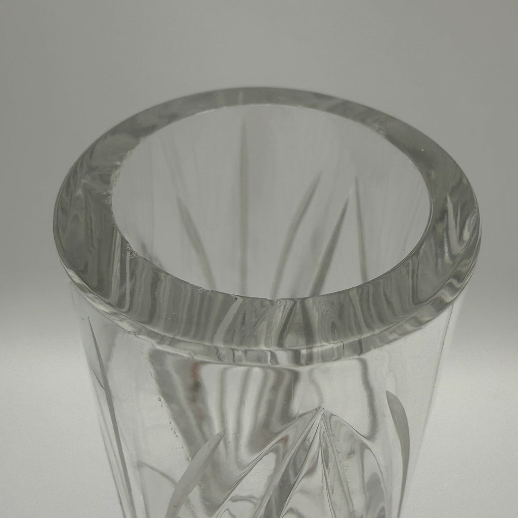 Vintage Kristallglas Vase I Zylindrisch I Geometrischer Schliff I Eisboden I 22 cm Showroom Ansbach