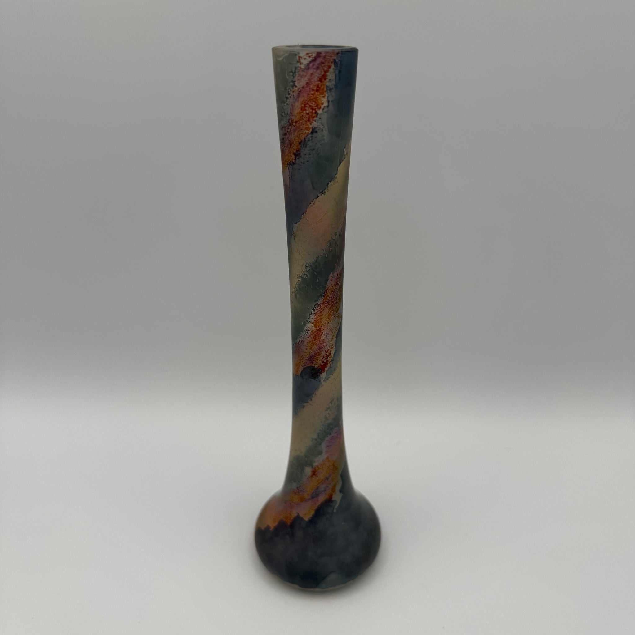 Künstler Studioglas Solitärvase I Satiniert Bunt I Finger-Vase Mattglas Modern Art I Vintage um 1990 I 20 cm Showroom Ansbach