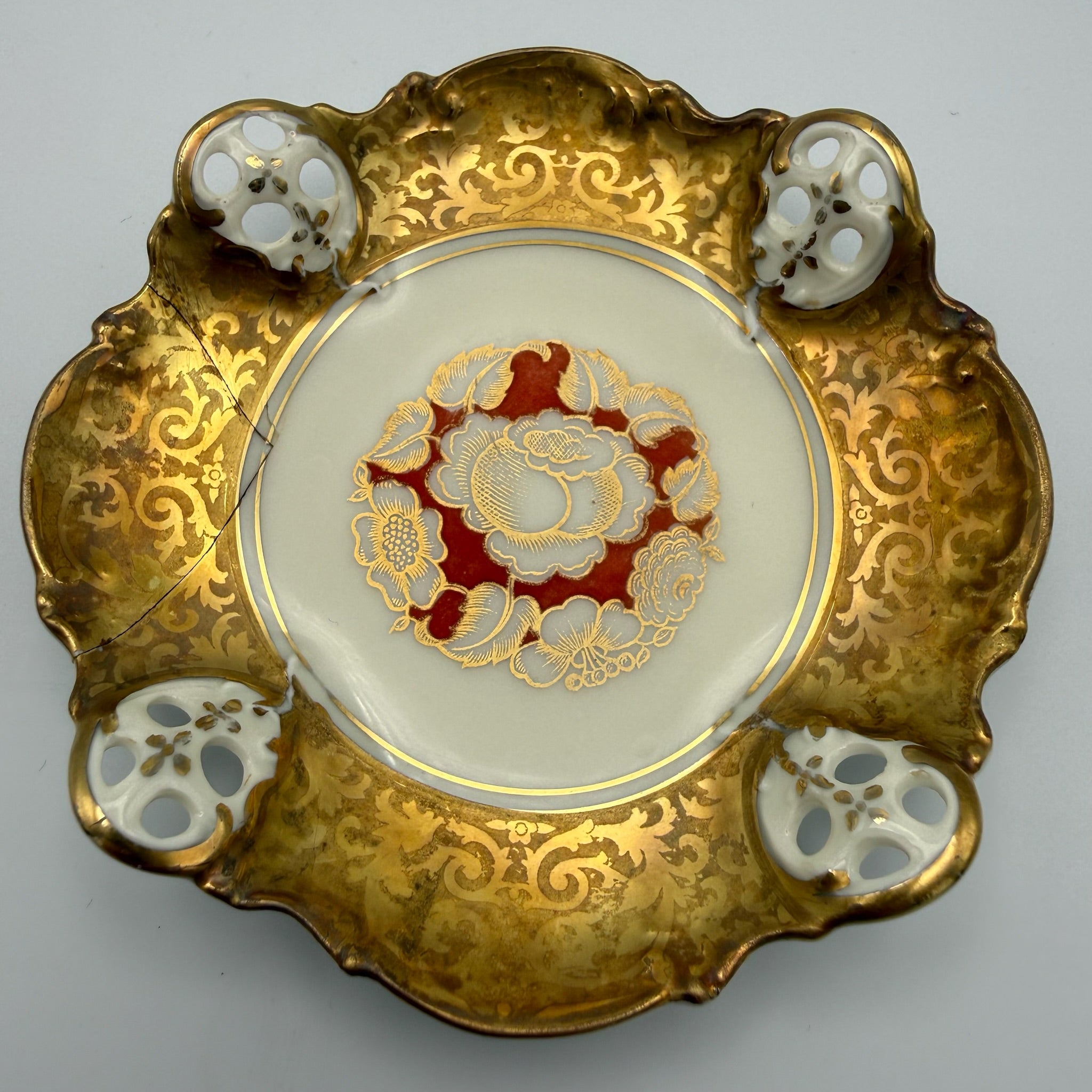 5er Set antike Rosenthal Kronach Tellerchen I Dekor Rosemarie I Konfektteller Goldrand 1920er Vintage Rosenthal