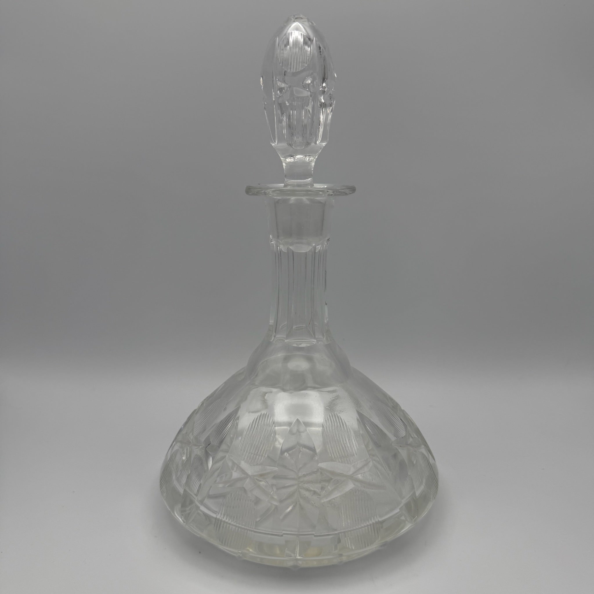 Schwere Vintage Glas Karaffe mit Kugelverschluss Flache Form Eisboden 25cm 1088g Showroom Ansbach