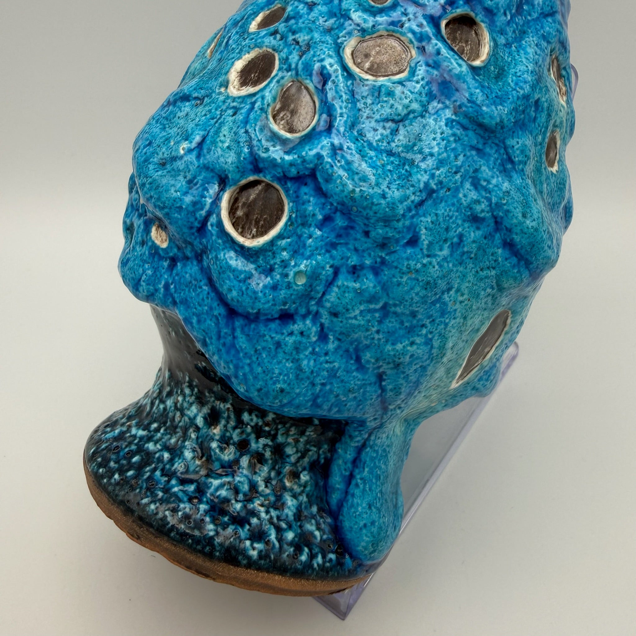 Brutalistische Fat Lava Keramik Vase von Charles Cart I Vallauris Frankreich 1960er I Blau Türkis Volkanique I Mit Original Etikett 18,8 cm Charles Cart
